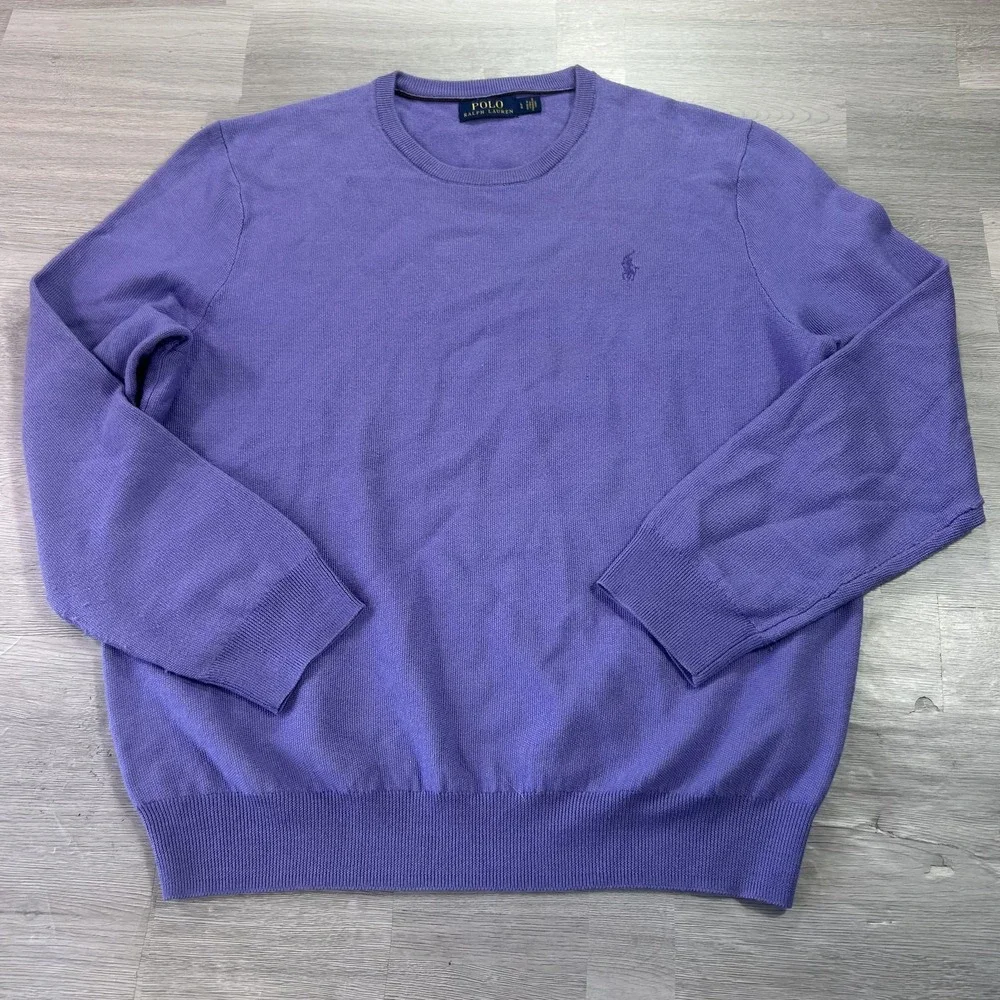 Polo Ralph Lauren Sweater Mens Large Purple Merino Wool Crewneck Knit Pullover